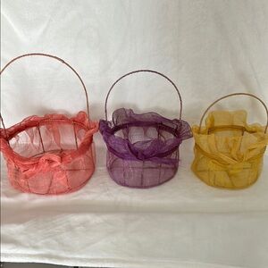 Elegant Mesh Basket Set - Red, Purple, Yellow